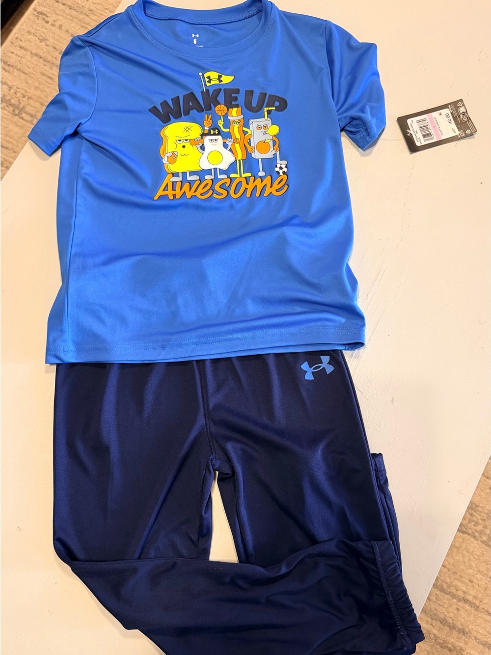 Under Armour Bright Blue 'Wake Up Awesome' Boys Swim Set with Navy Bottoms